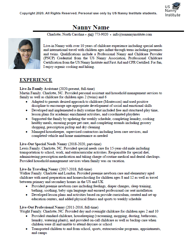 nanny resume examples free