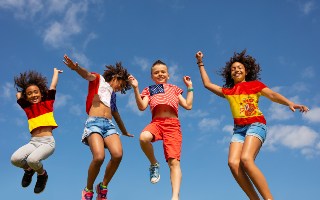 three girls jumping in the air