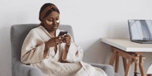 woman sitting in spa relaxation room